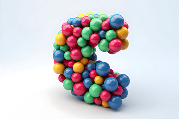 illustration of colorful letter C made from big bright rubber balls on light background, Generative AI