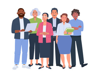 Obraz premium Multinational business team. Colleagues, company employees, men and women of different ages and races on a white background