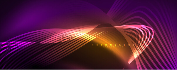 Techno neon wave lines, dynamic electric motion, speed concept. Templates for wallpaper, banner, background, landing page, wall art, invitation, prints