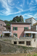 Fototapeta na wymiar Corsica, a traditional village in the mountain, typical houses 