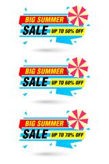 Big summer sale origami labels set. Sale 50%, 60%, 70% off discount