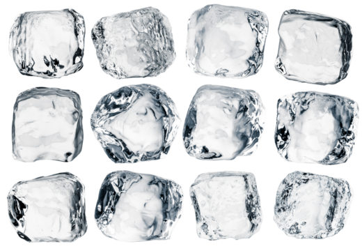 Natural ice cubes, isolated on a white set. Png file with transparency.