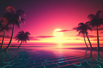 Fototapeta na wymiar Landscape of tropical beach background. Retro tone color style. Summer vacation concept. Generative ai.