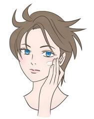 顔にクリームを塗ってスキンケアをする女性