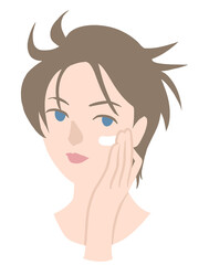 顔にクリームを塗ってスキンケアをする女性