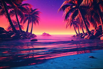 Landscape of tropical beach background. Retro tone color style. Summer vacation concept. Generative ai.