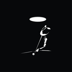 vector illustration of a silhouette of a person preparing to hit a billiard ball - obrazy, fototapety, plakaty