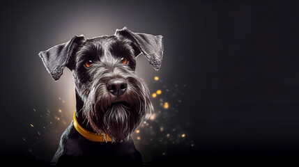 black schnauzer, photorealistic portrait of cute dog, banner with copy space, made with Generative AI