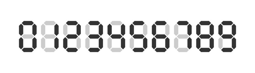 Digital clock number set icon on light background. Digital display symbol. Alarm, school, time, lcd. Outline, flat and colored style. Flat design. Vector illustration