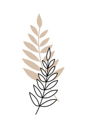 Outline black branch and beige in the background, abstract vector botanical image, hand drawn.