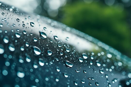 Water rain droplets car window. Generate Ai