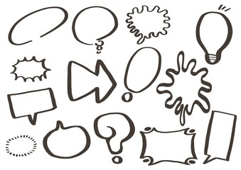 モンクロでシンプルな吹出しや電球や矢印などのアイコンセット素材