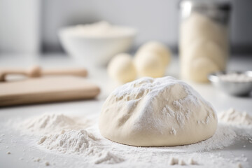 Yeast-free dough on white table on modern kitchen. Generative AI