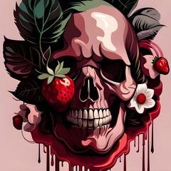 A skull with strawberries and jasmine