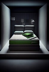 Modern bedroom in green and white colors. Generative AI.