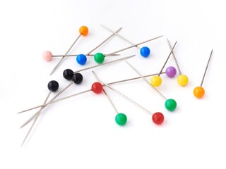 Multi-colored ball head pins isolated on white