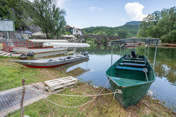 Boats moored at Rijeka Crnojevica