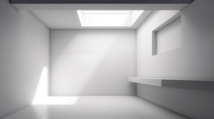 製品プレゼンテーション用の抽象的な白いスタジオの背景。窓の影のある空の灰色の部屋GenerativeAI