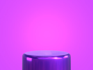 Simple metallic purple podium for product isolated on a purple background. Template for product presentation and advertisement