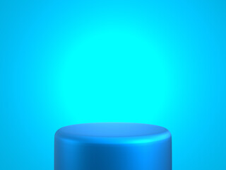 Simple blue podium for product stand and isolated on a blue background. Product presentation. Template