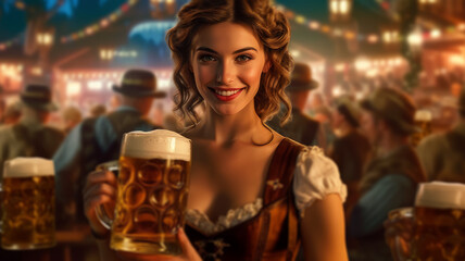 woman with beer. Generative AI