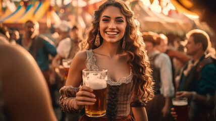 woman with beer. Generative AI