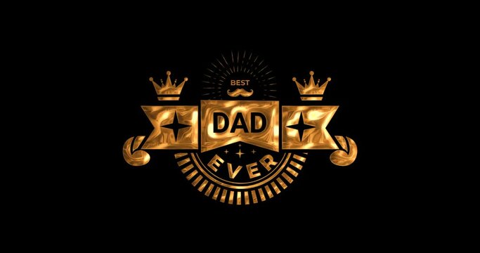 Best Dad Ever animation in golden texture on the black screen transparent alpha channel. Logo morphing animation with beautiful motion. Great for Happy Father's Day celebration and promotion
