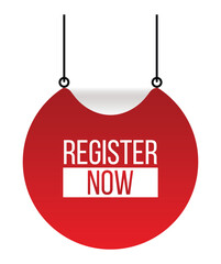 Register now banner design, Isolated on white background.