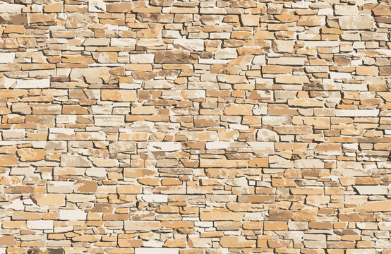 Stone work. Masonry made of old stone. Set of stones of different shapes and colors. Vector, cartoon illustration.