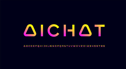 Technology bright font, digital cyber alphabet made space future design, Latin and uppercase bold letters A-Z and Arab numerals 0, 1, 2, 3, 4, 5, 6, 7, 8, 9, vector illustration 10EPS