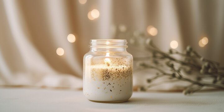 AI Generated. AI Generative. Cozy romantic love valentine xms christmas candle jar flame. Home decoration vibe. Graphic Art