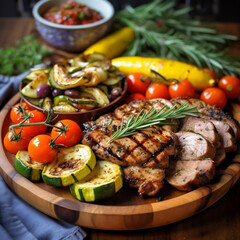 grilled vegetables and meat
