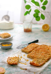 homemade orange tart , Stuffed with orange jam, with orange zest in the dough..