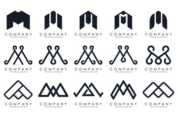 Set of M letter logo design vector. modern M letter design collection.