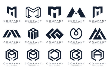 Set of M letter logo design vector. modern M letter design collection.