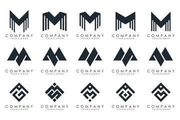 Set of M letter logo design vector. Collection of modern M letter design in black color.