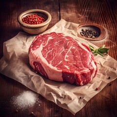 Raw Beef Steak on Cutting Board