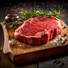 Raw Beef Steak on Cutting Board