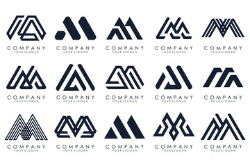 Set of letter M logo design vector. Collection of modern M letter design in black color.