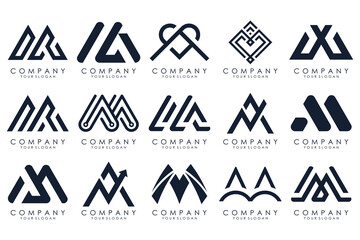 Set of letter M logo design vector. Collection of modern M letter design in black color.