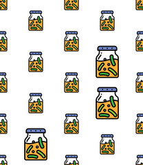 Pickle Jar Icon Seamless Pattern, Food Jar Used To Store Preserved Pickle