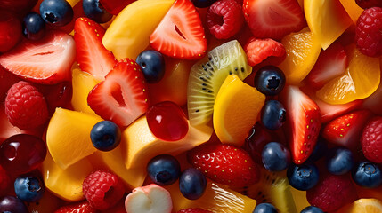 Fototapeta na wymiar A close-up of a refreshing fruit salad filled with a variety of colorful fruits created with Generative AI technology