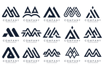 Set of letter M logo design vector. Collection of modern M letter design in black color.