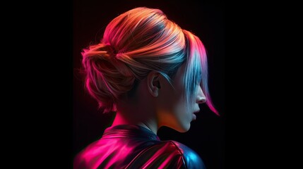 Fototapeta premium Rear back behind view portrait of attractive wavy-haired girl shine hairdress isolated over one-tone color background