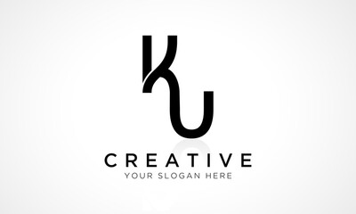 KU Letter Logo Design Vector Template. Alphabet Initial Letter KU Logo Design With Glossy Reflection Business Illustration.