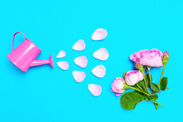 Toy Watering Can and Rain of Rose Petals
