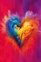 Obraz premium Explosive rainbow heart in dust. Generative ai