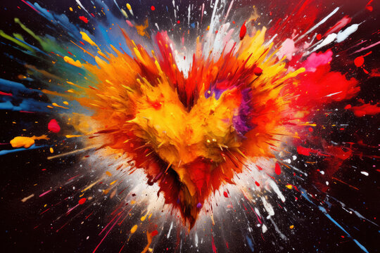 Paint exploding into heart shape. Generative ai
