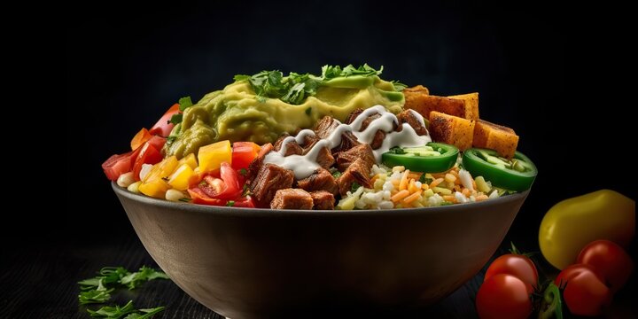 AI Generated. AI Generative. Mexican food restaurant burrito bowl cousine tasty meal. Graphic Art
