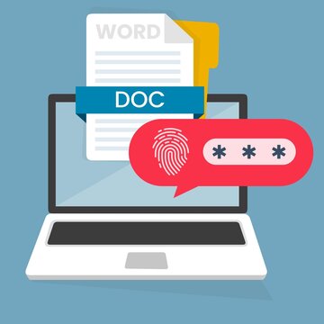 Laptop con notifica bolla password sbloccata, design di cartoni animati piatto o schermo del pc con blocco aperto e campo password - illustrazioni PDF,AI,DOC,JPG,XLS,PDF,GPT